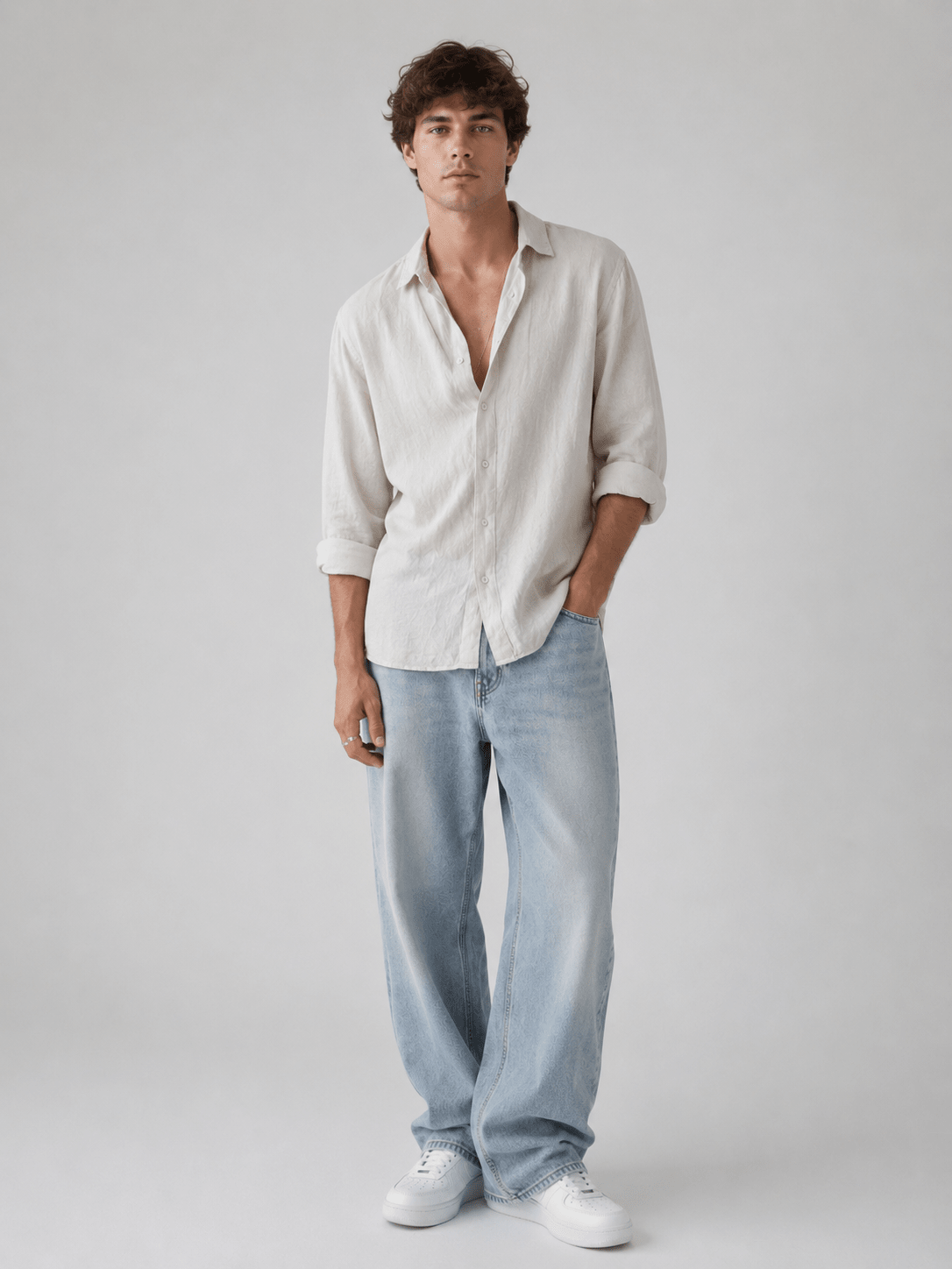 Men's Plus Size Linen Shirt Lightweight Breathable Button Down Long Sleeve – Big & Tall in White