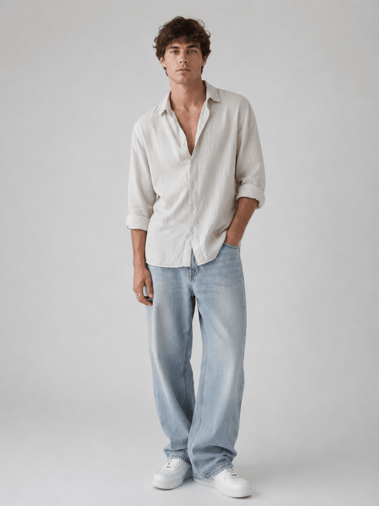 Men's Plus Size Linen Shirt Lightweight Breathable Button Down Long Sleeve – Big & Tall in White