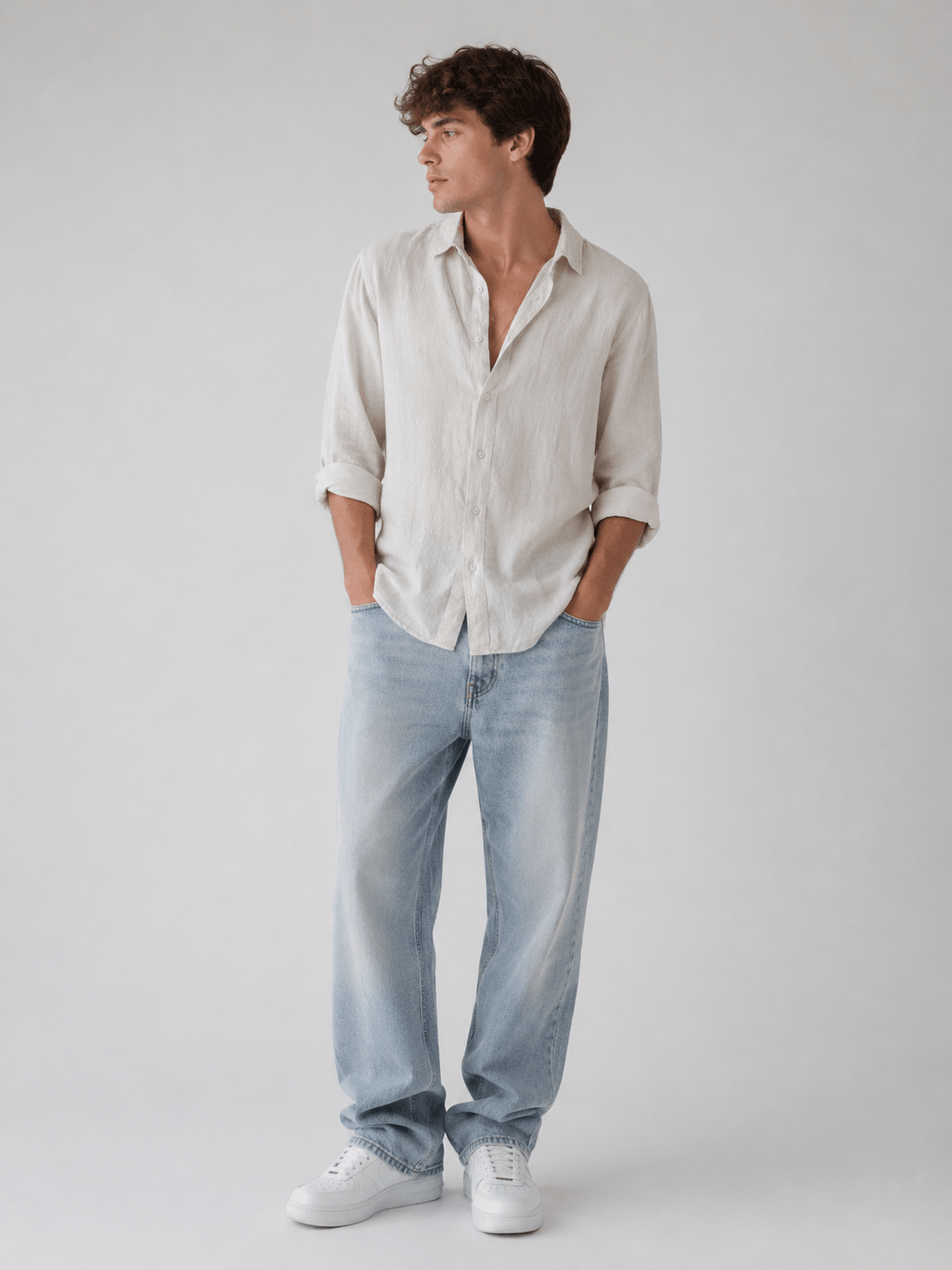 Men's Plus Size Linen Shirt Lightweight Breathable Button Down Long Sleeve – Big & Tall in White
