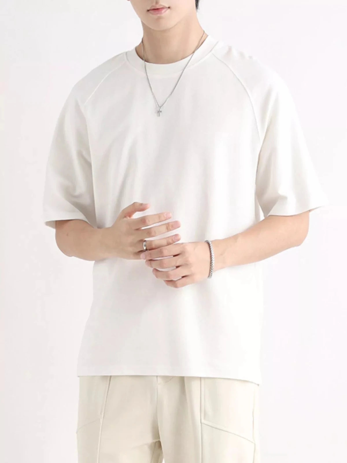 Men's Plus Size Relaxed Fit Solid Color T-Shirt in White
