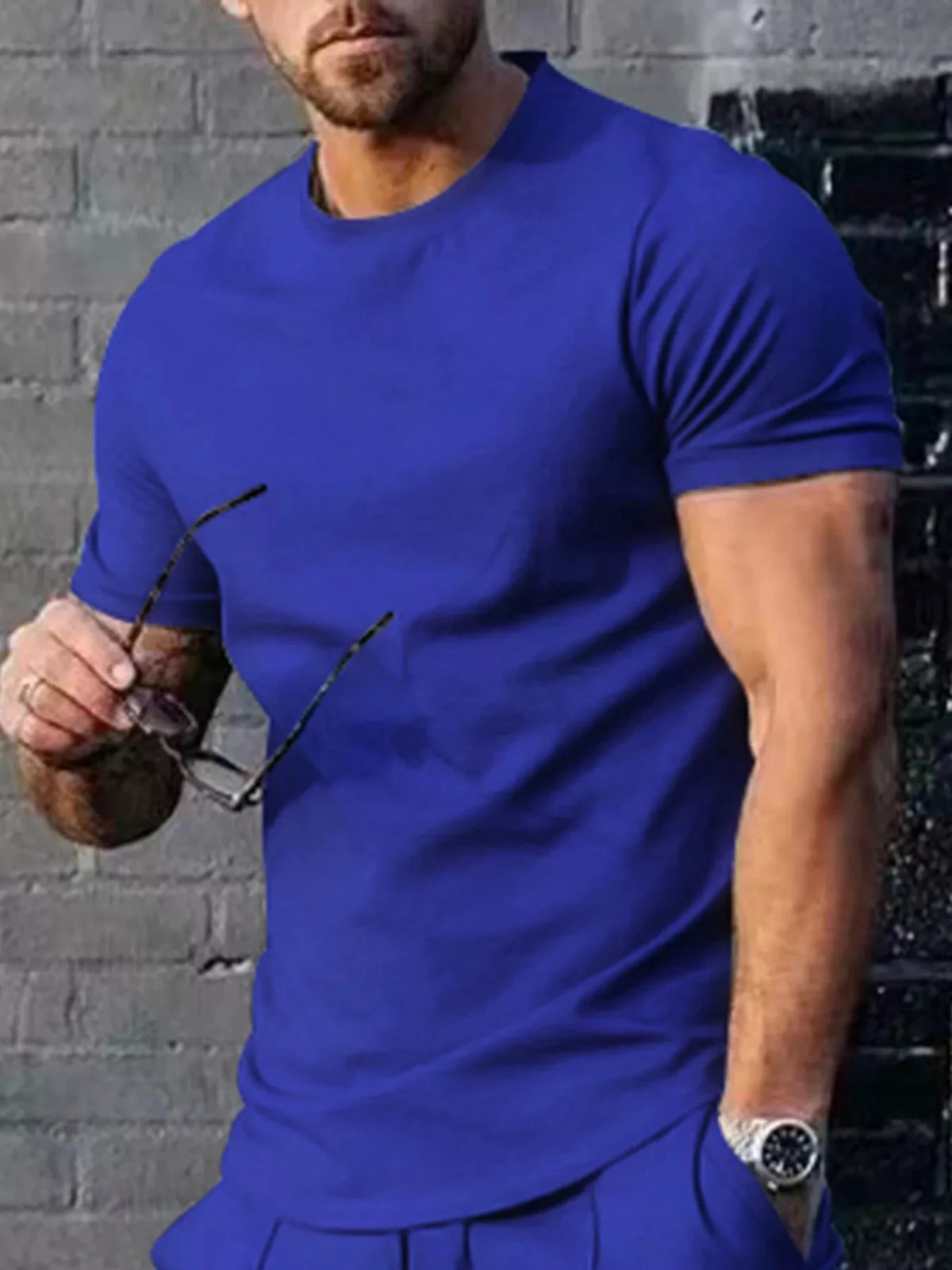 Men's Plus Size Solid Color Casual T-Shirt in Sapphire Blue