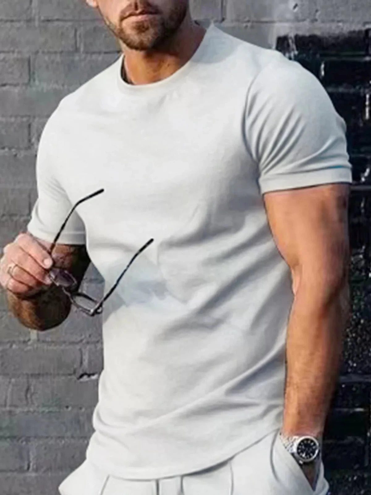Men's Plus Size Solid Color Casual T-Shirt in White
