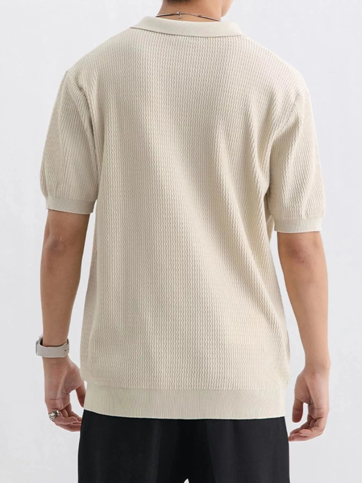 Men's Plus Size Textured Knit Short Sleeve Polo in Apricot