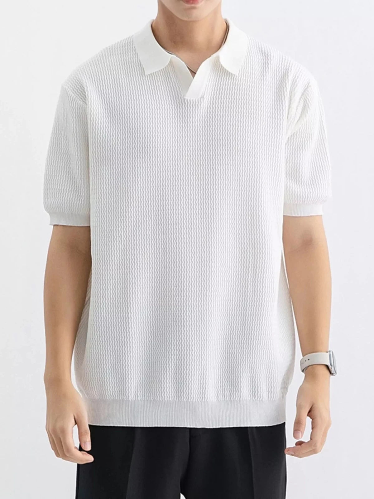 Men's Plus Size Textured Knit Short Sleeve Polo in Army Green