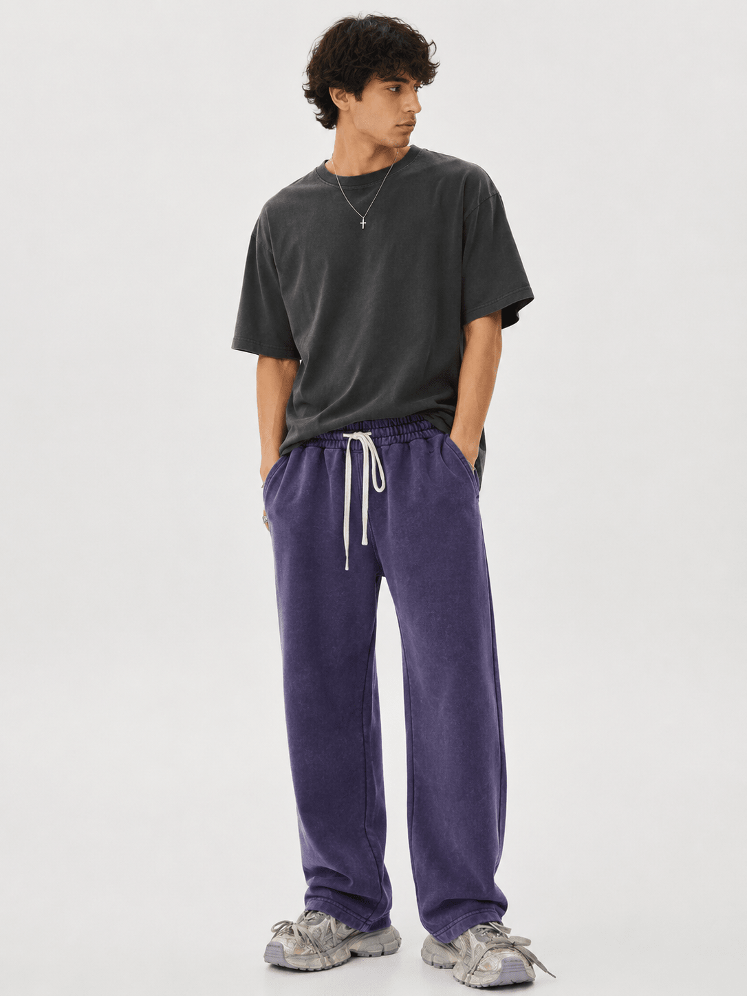 Men’s Washed Relaxed Fit Sweatpants | CozyFits in Dark Purple