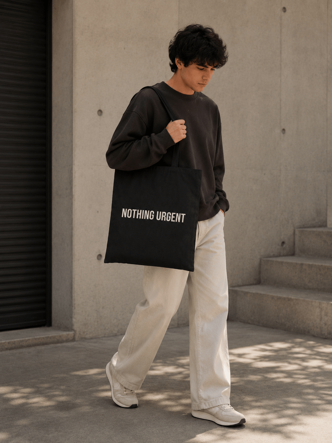 Nothing Urgent Tote Bag | Aesthetic Black Canvas Tote | Minimalist Graphic Bag for Women & Men in Black