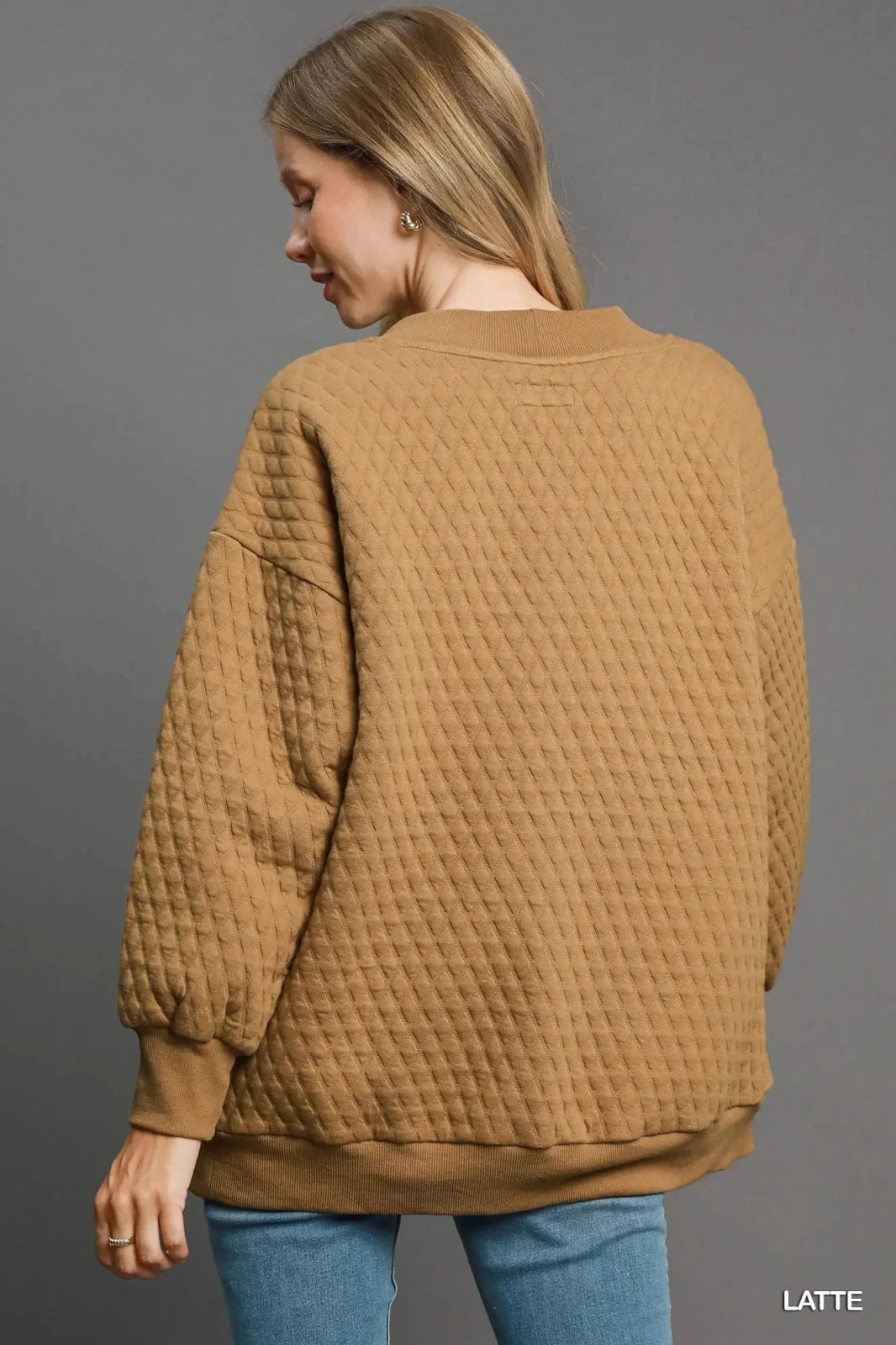 Oversized Jacquard Button-Up Cardigan | CozyFits in Latte