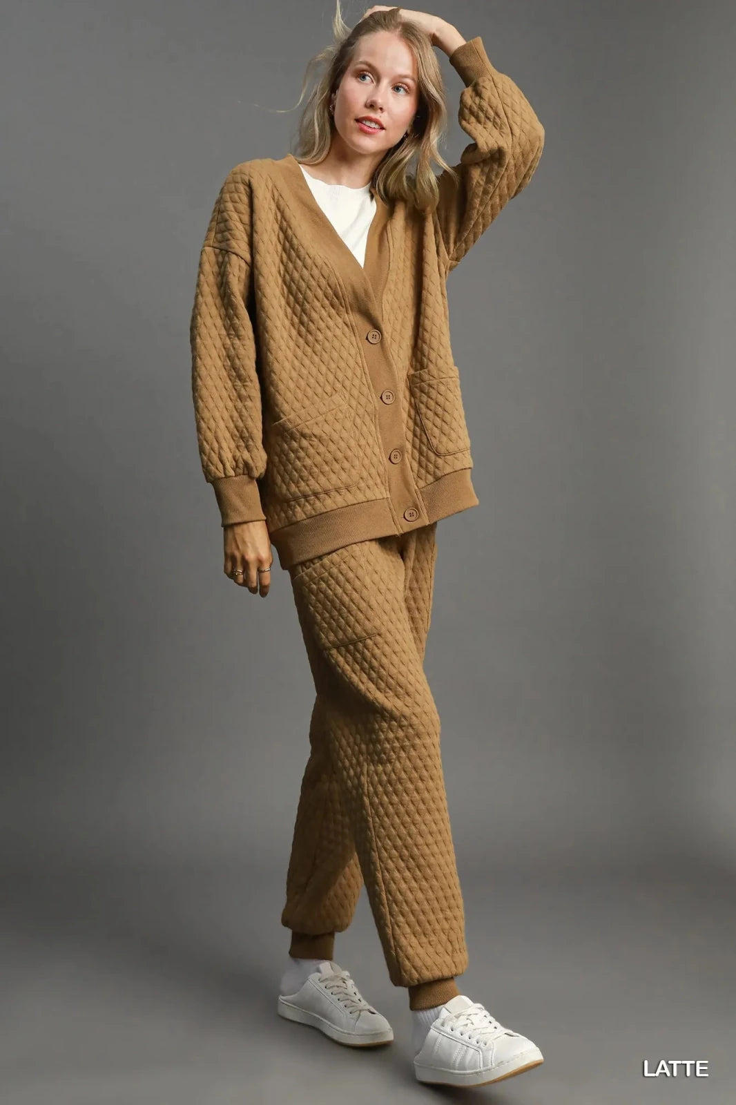 Oversized Jacquard Button-Up Cardigan | CozyFits in Latte