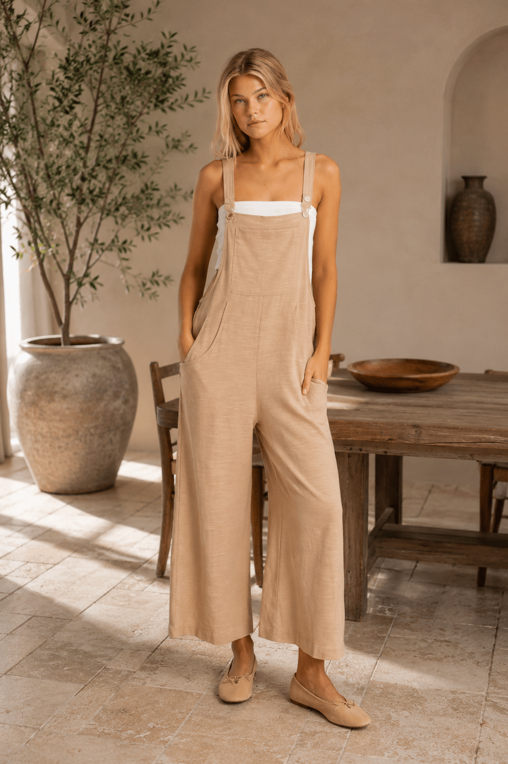 Oversized Wide Leg Lounge Jumpsuit in TAUPE