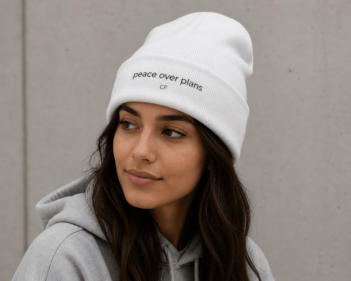 Peace Over Plans Beanie – Minimal Cuffed Hat in One size