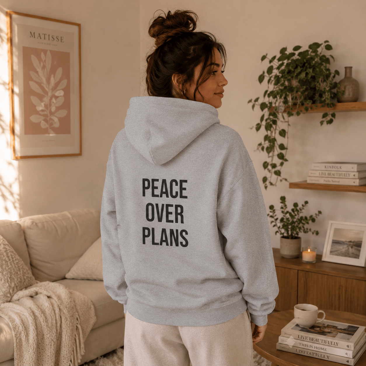 Peace Over Plans Hoodie | Minimalist Graphic Sweatshirt | Aesthetic Cozy Hoodie for Women & Men in S