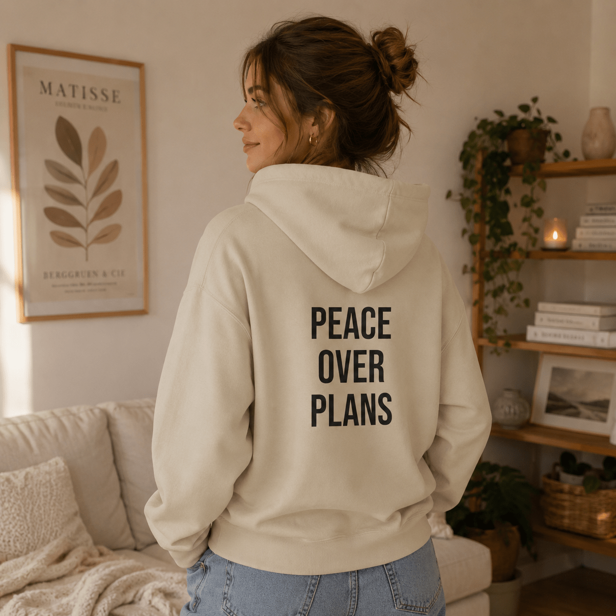 Peace Over Plans Hoodie | Minimalist Graphic Sweatshirt | Aesthetic Cozy Hoodie for Women & Men in S