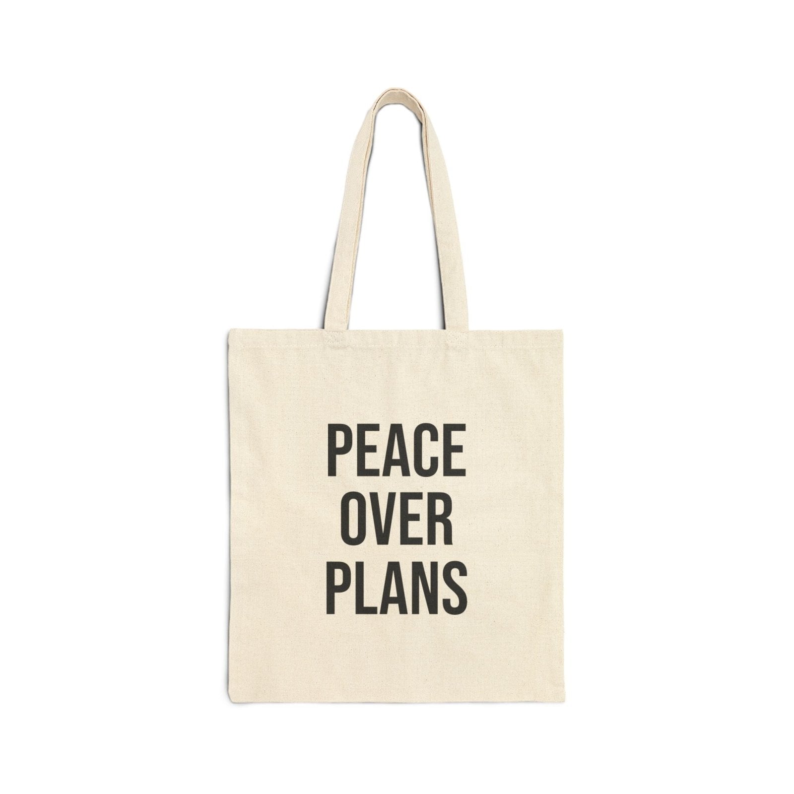 Peace Over Plans Tote Bag | Aesthetic Natural Canvas Tote | Minimalist Graphic Bag for Women in Natural