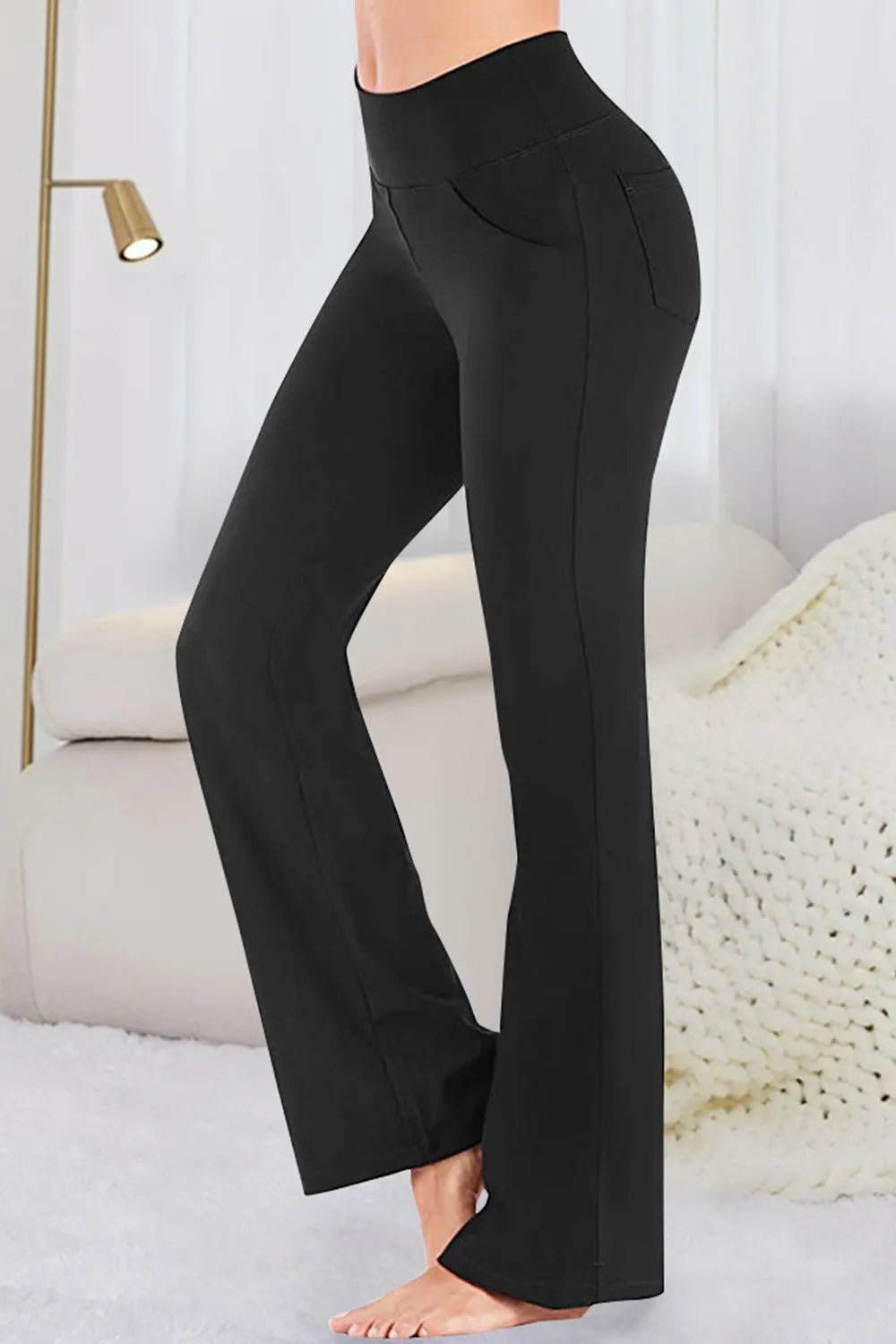 Pocketed High Waist Pants | CozyFits in Black