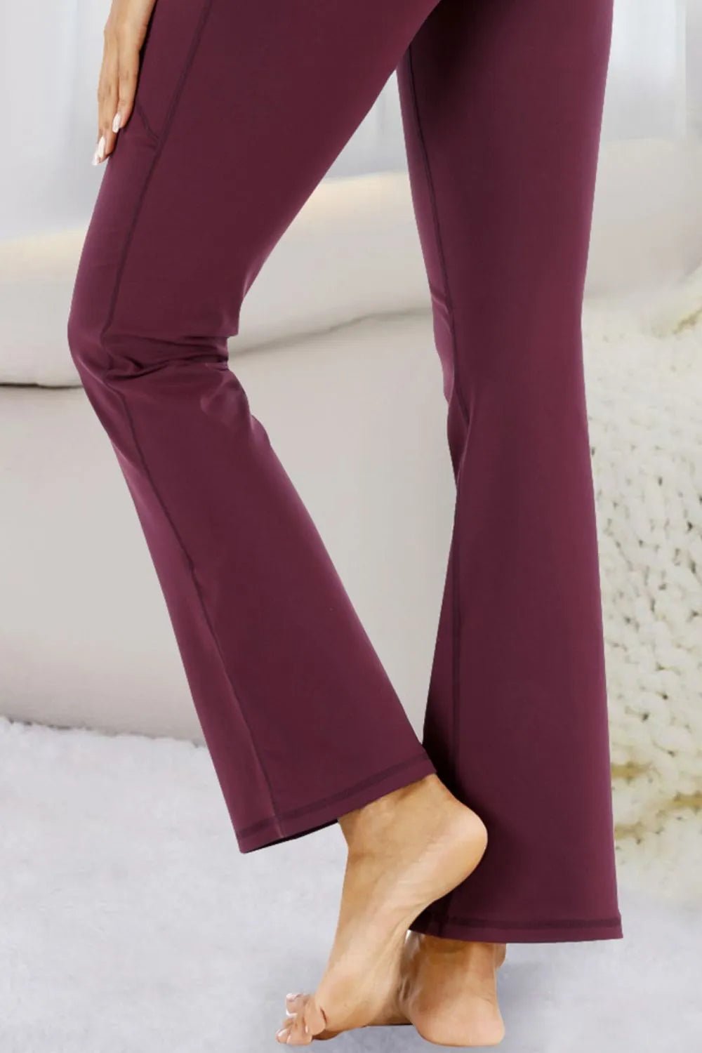 Pocketed High Waist Pants | CozyFits in Burgundy