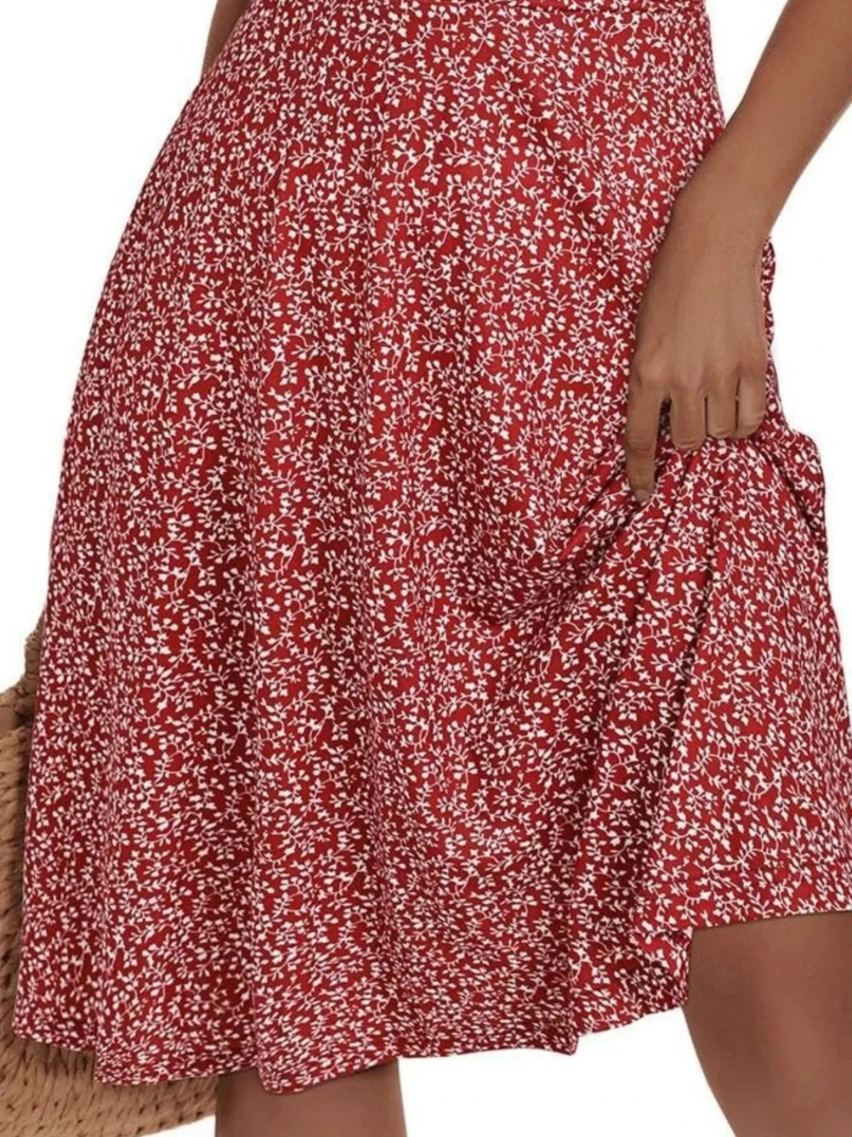 Printed Halter Neck Dress | Floral Summer Mini Dress in Brick Red