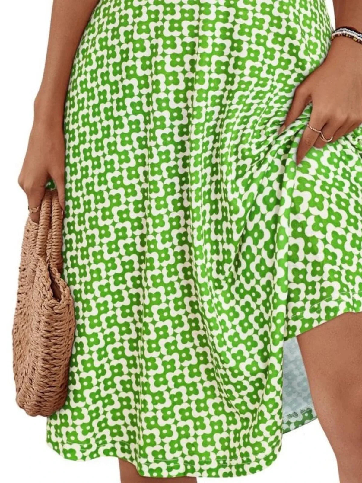 Printed Halter Neck Dress | Floral Summer Mini Dress in Light Green