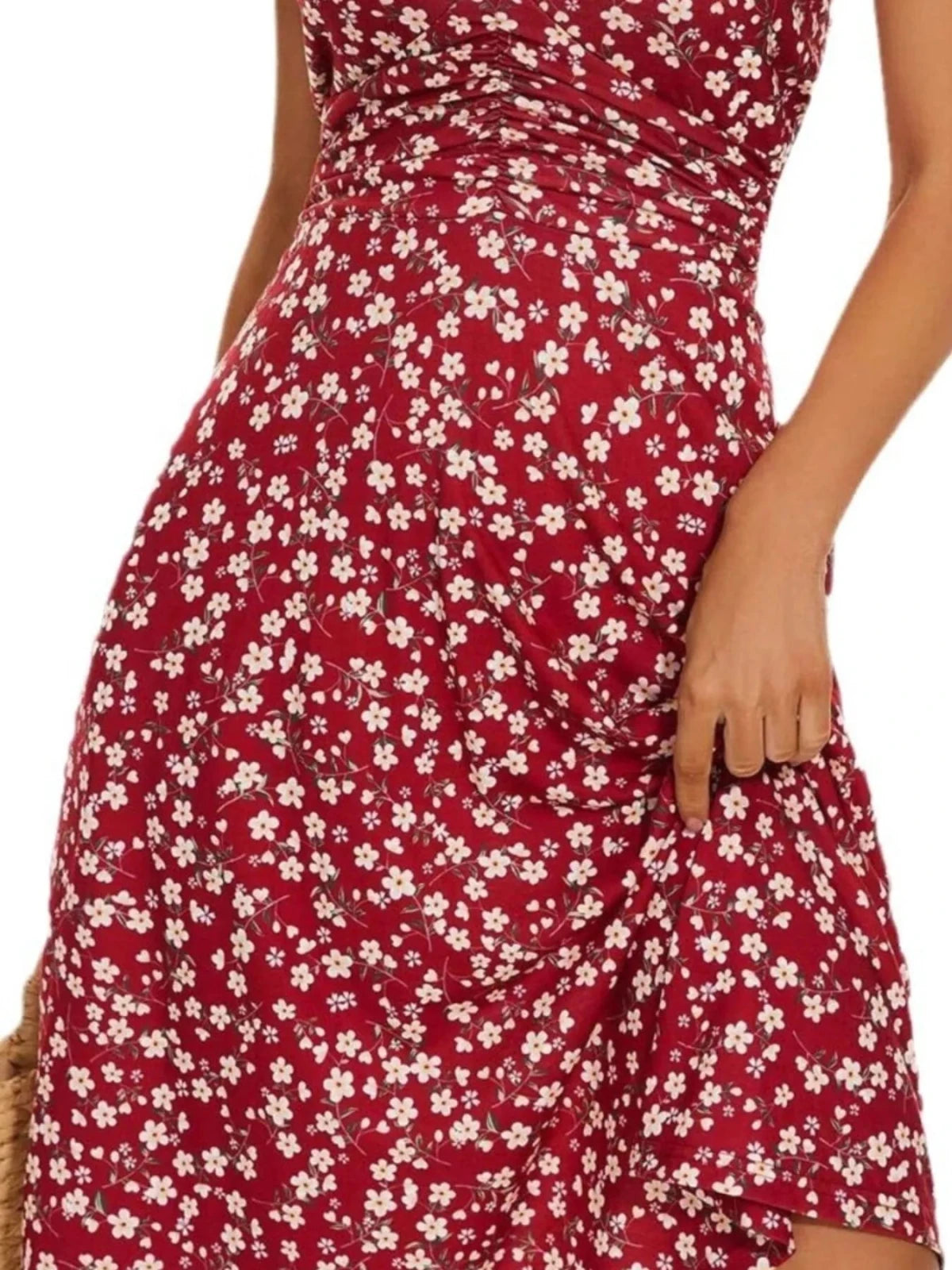 Printed Halter Neck Dress | Floral Summer Mini Dress in Wine Red