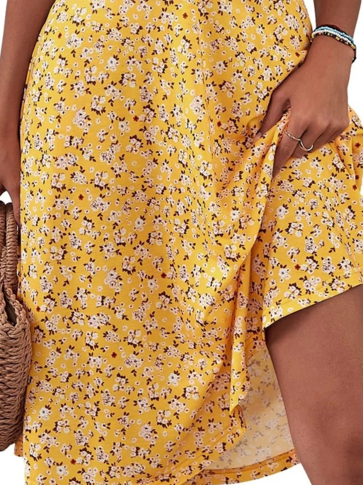 Printed Halter Neck Dress | Floral Summer Mini Dress in Yellow