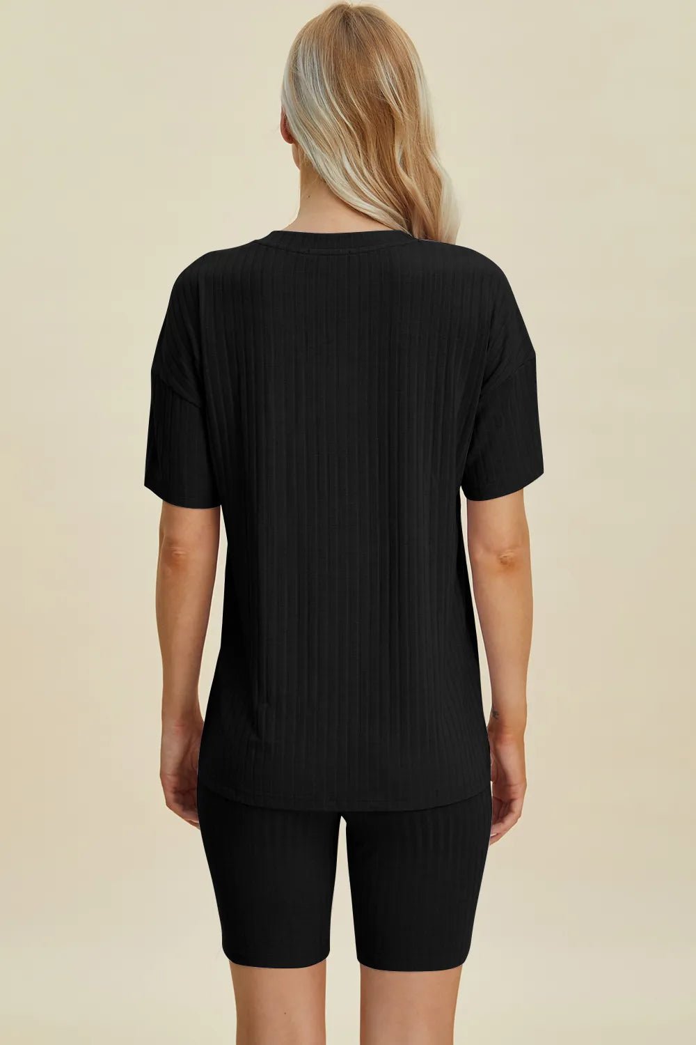 Ribbed Lounge Shorts Set in Black