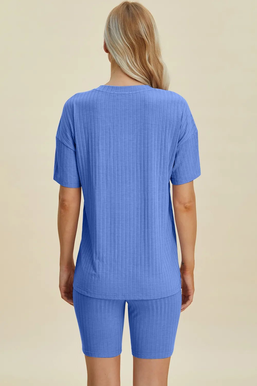 Ribbed Lounge Shorts Set in Blue