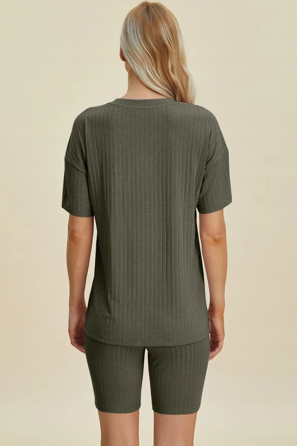 Ribbed Lounge Shorts Set in Dark Green