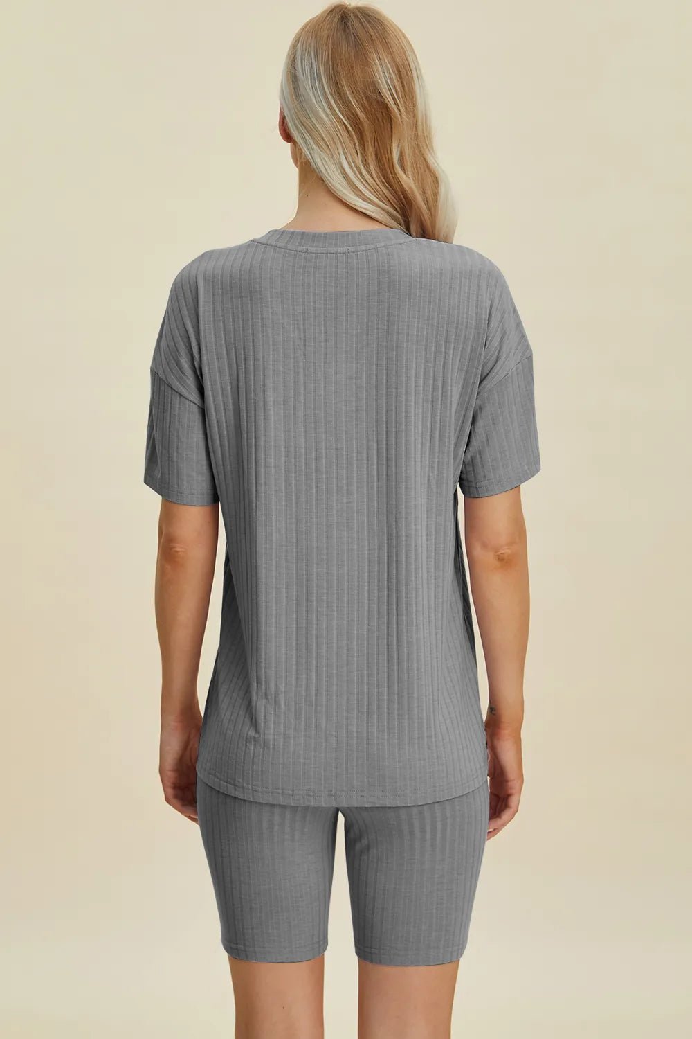 Ribbed Lounge Shorts Set in Gray