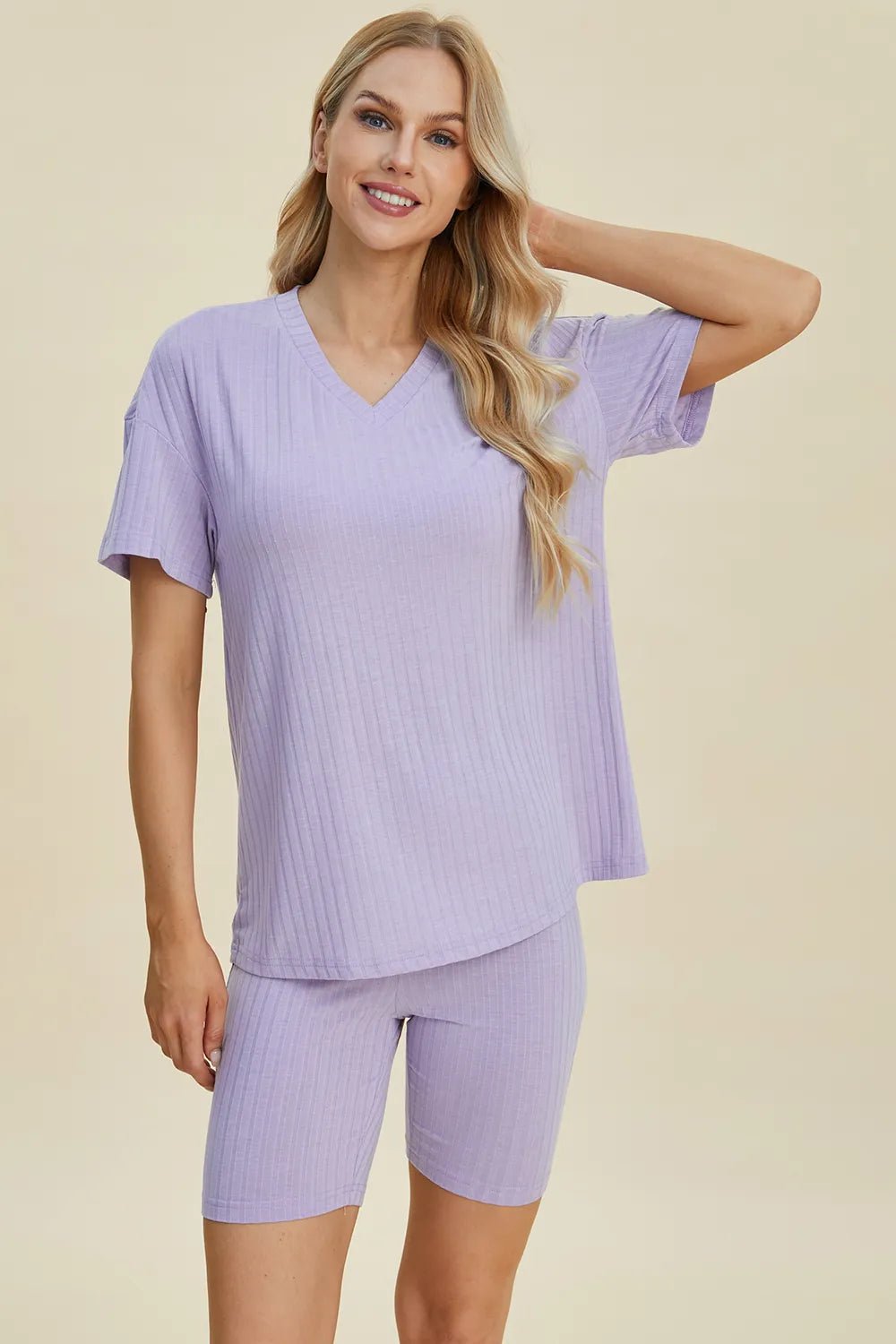 Ribbed Lounge Shorts Set in Lavender