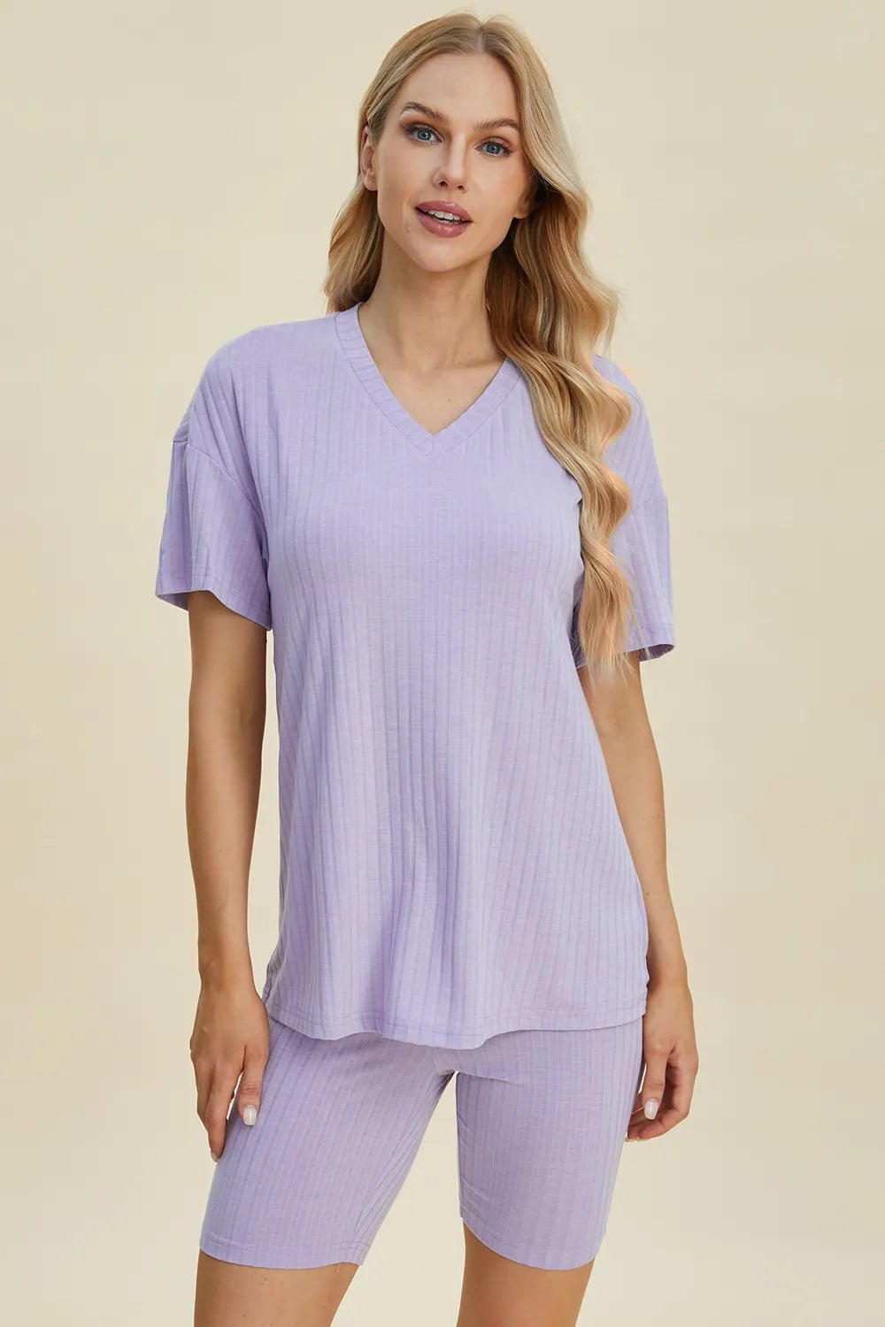 Ribbed Lounge Shorts Set in Lavender