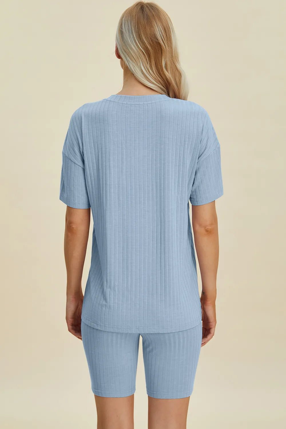 Ribbed Lounge Shorts Set in Light Blue