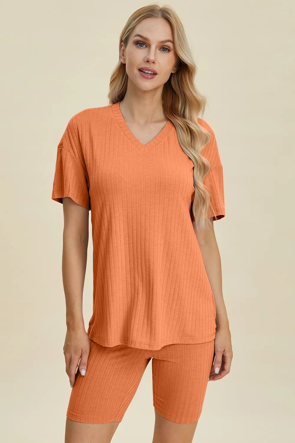 Ribbed Lounge Shorts Set in Orange