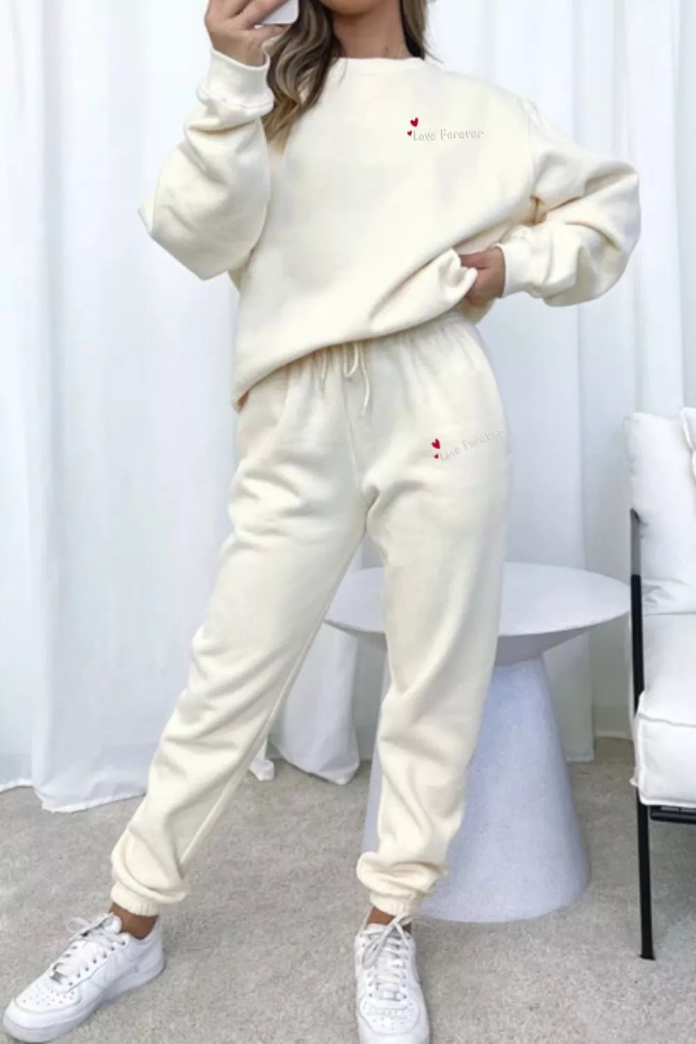 Round Neck Sweatshirt and Joggers Set in Apricot
