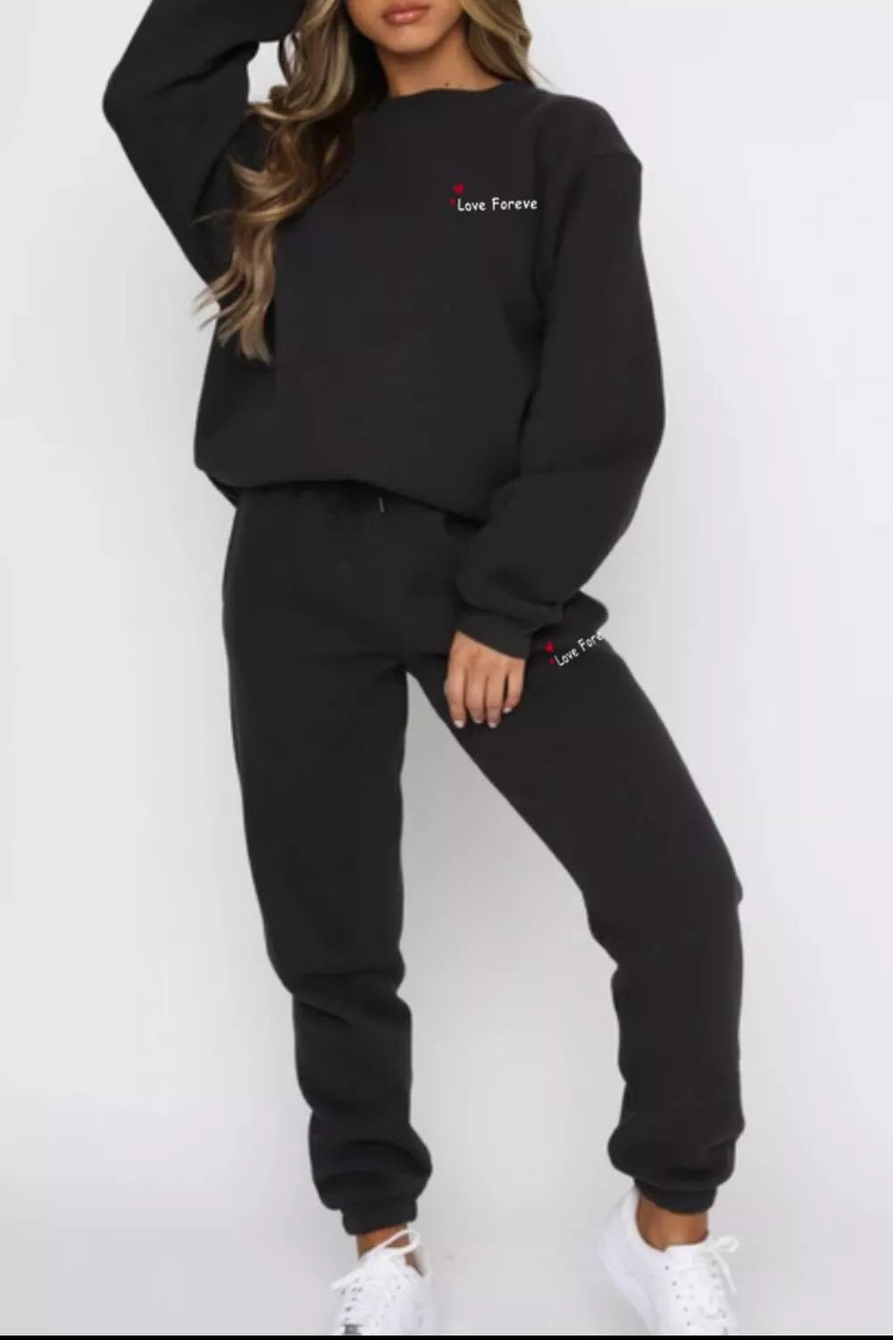 Round Neck Sweatshirt and Joggers Set in Black