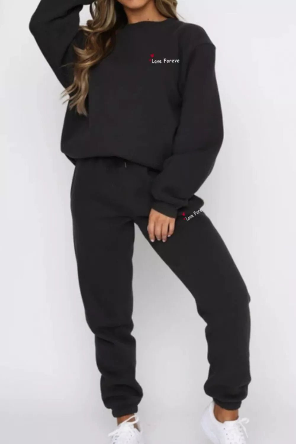 Round Neck Sweatshirt and Joggers Set in Brown