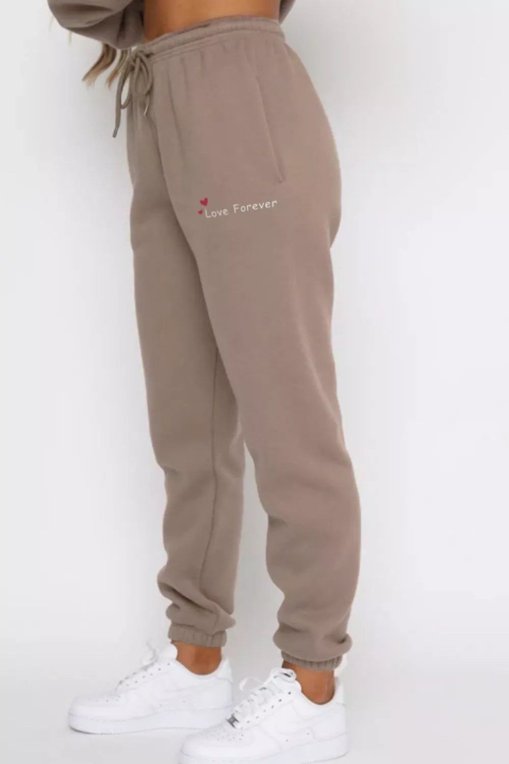 Round Neck Sweatshirt and Joggers Set in Khaki