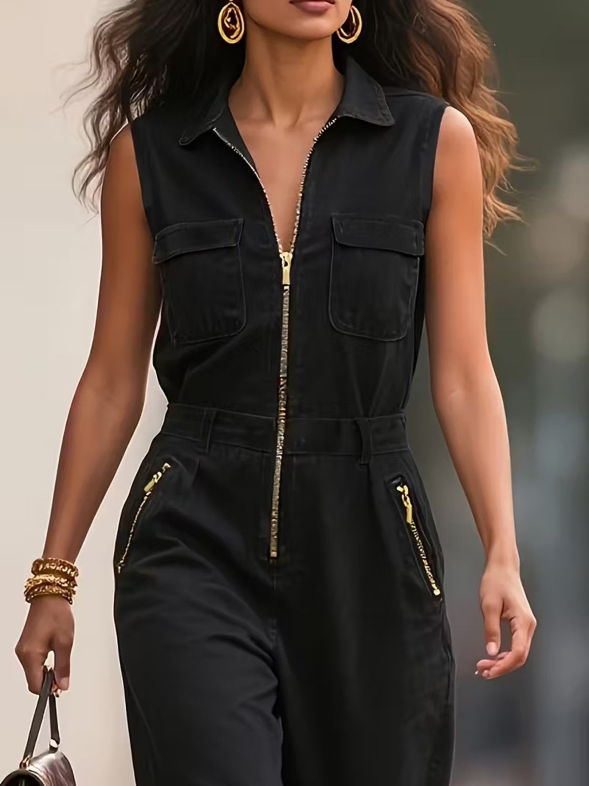 Sleeveless Zip - Up Jumpsuit | CozyFits in Black