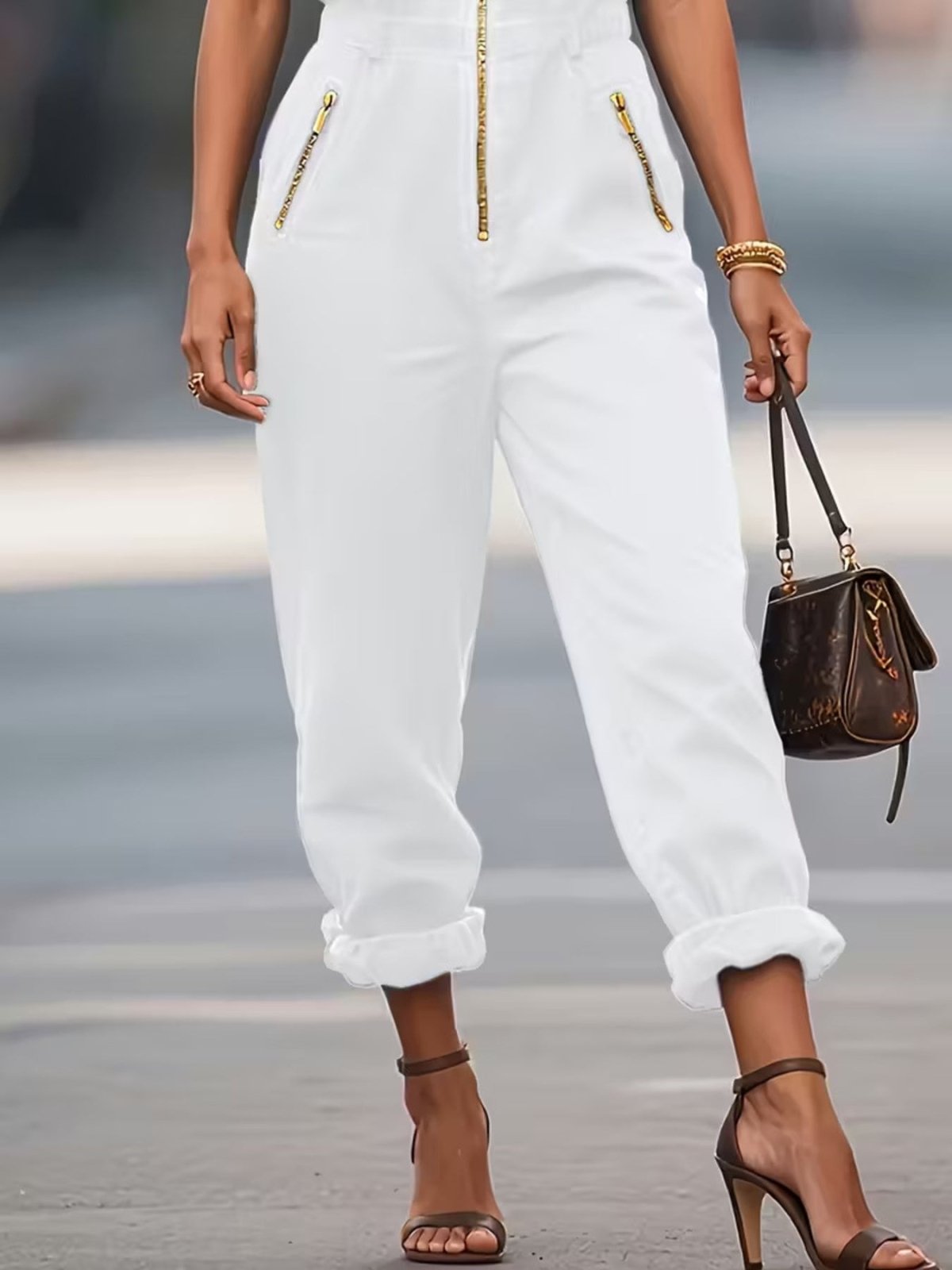 Sleeveless Zip - Up Jumpsuit | CozyFits in White