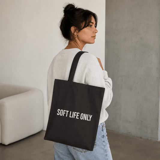 Soft Life Only Tote Bag | Soft Life Accessories | Aesthetic Black Canvas Tote for Women in Black