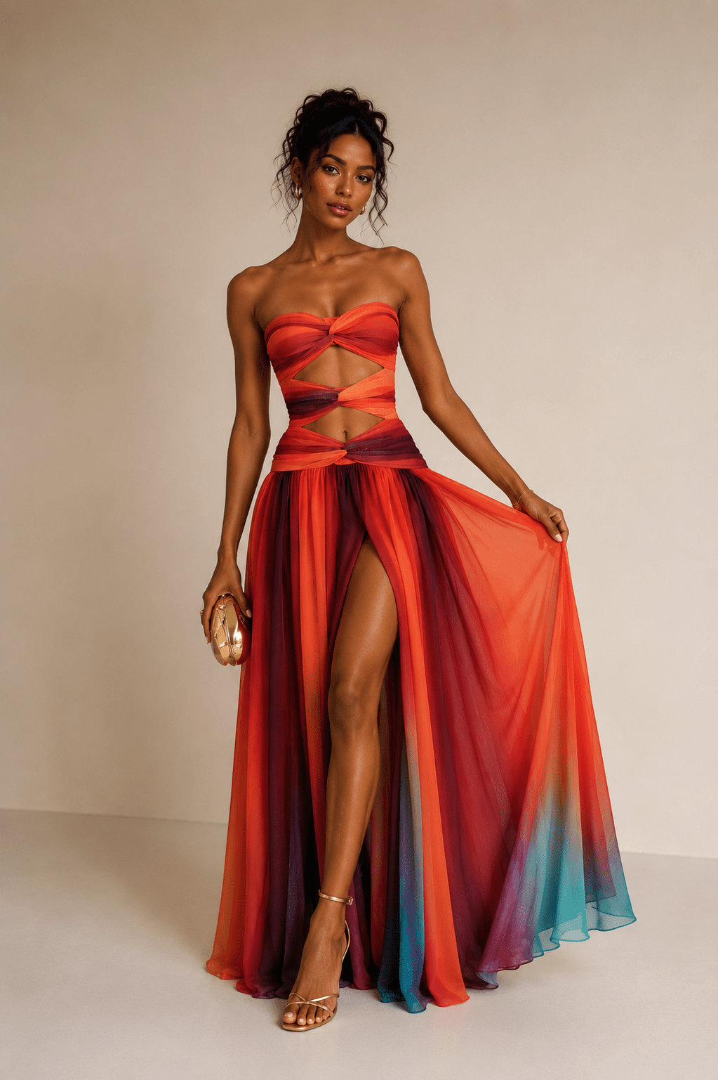 Strapless Cutout Maxi Dress | Bold Summer Statement Dress in Orange - Red