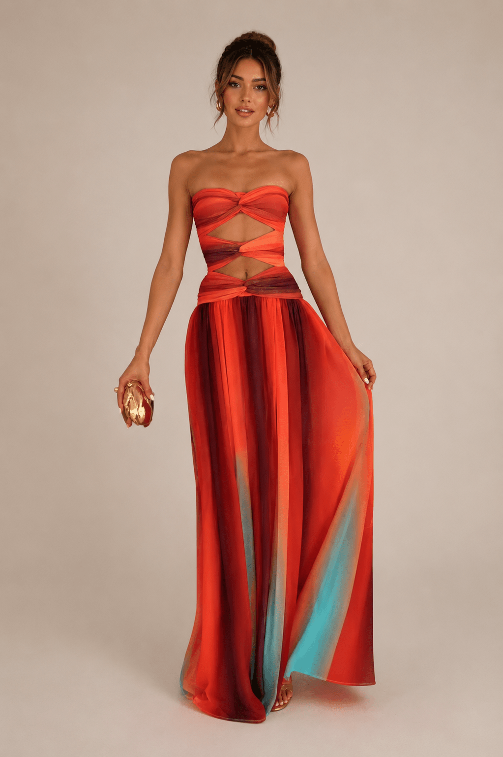 Strapless Cutout Maxi Dress | Bold Summer Statement Dress in Orange - Red