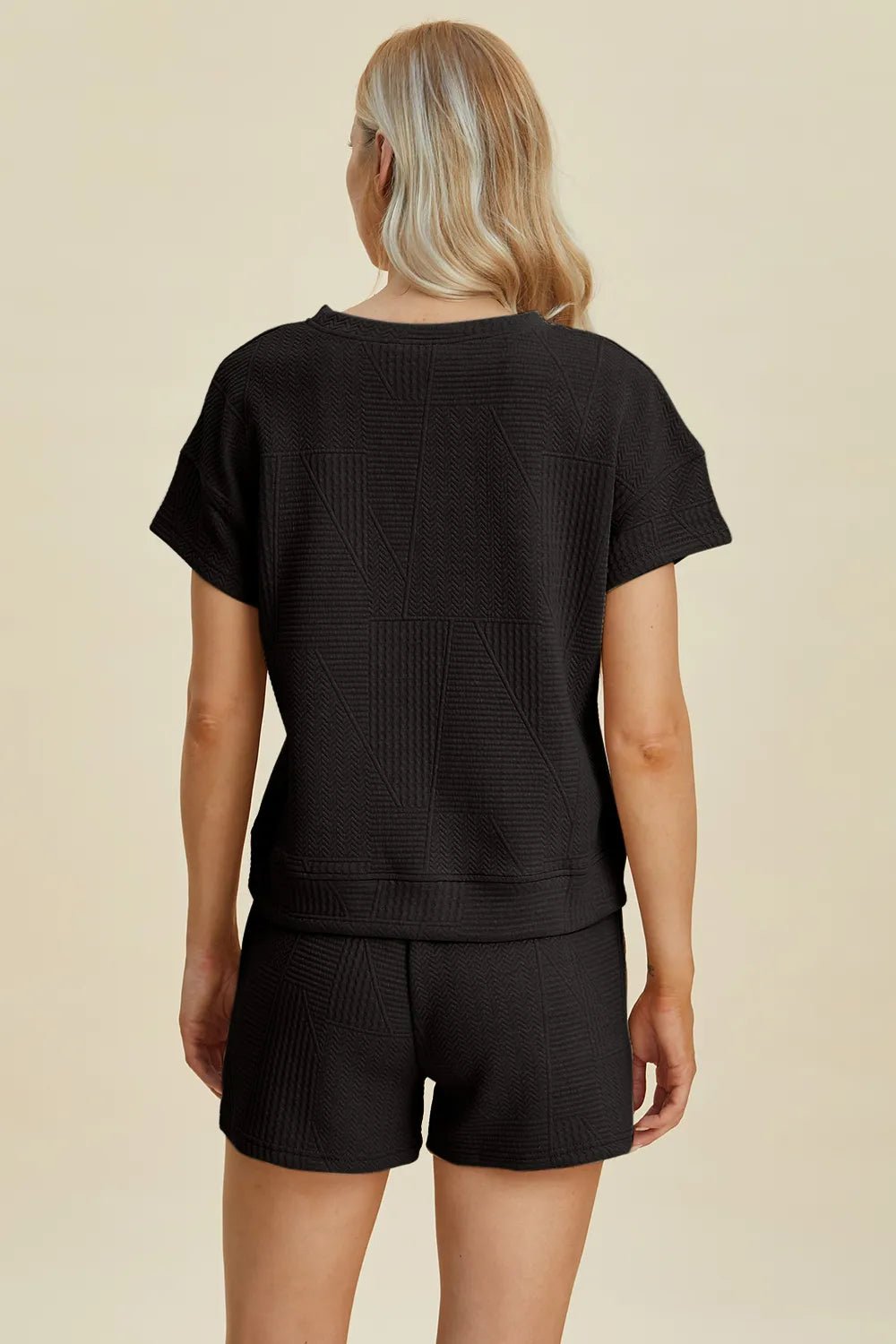 Textured Lounge Shorts Set in Black