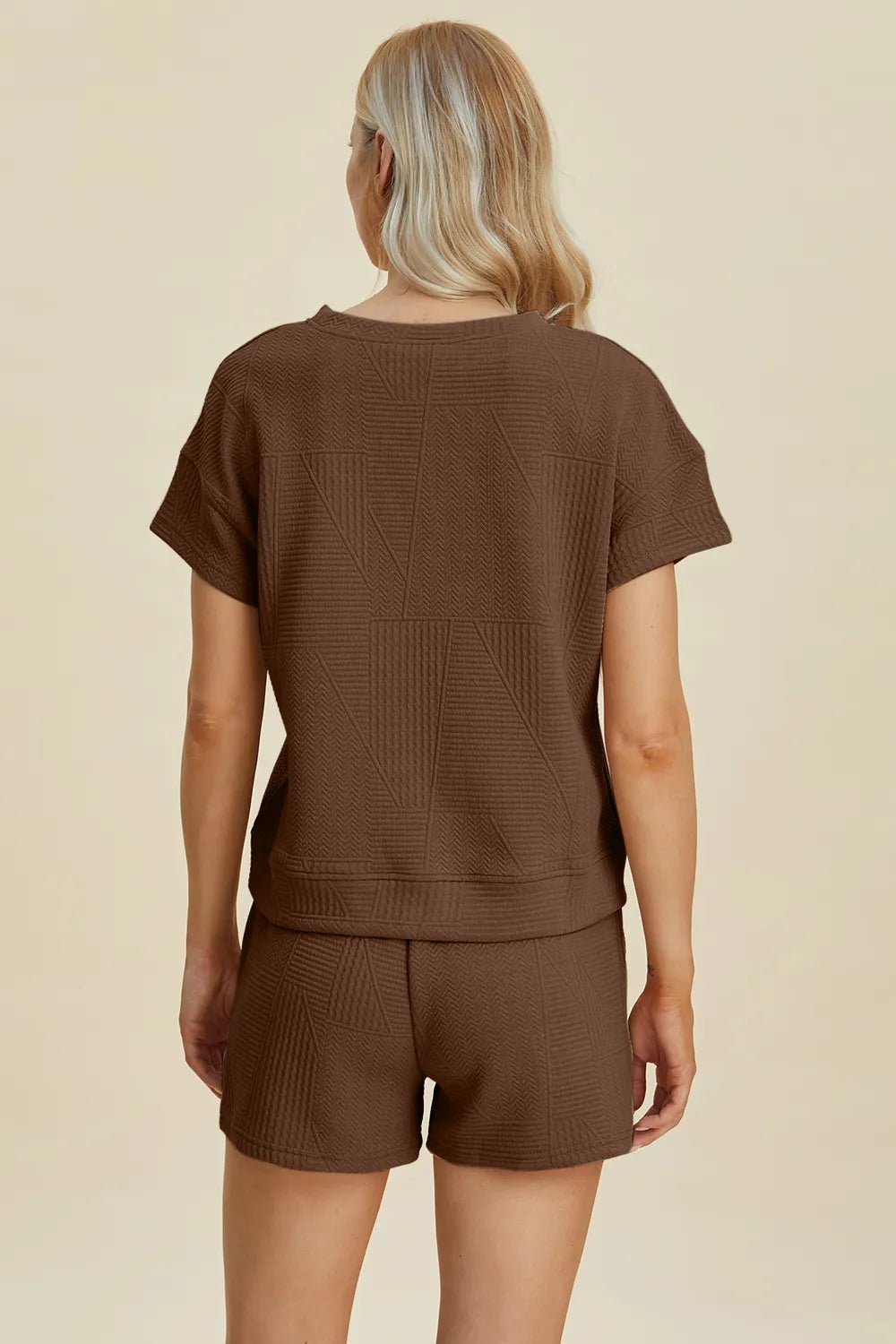 Textured Lounge Shorts Set in Brown