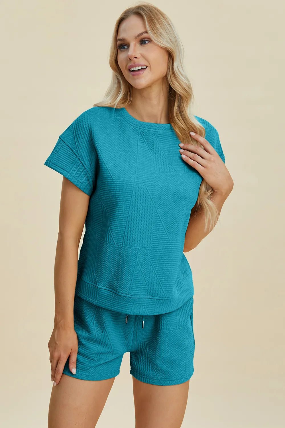 Textured Lounge Shorts Set in Cerulean