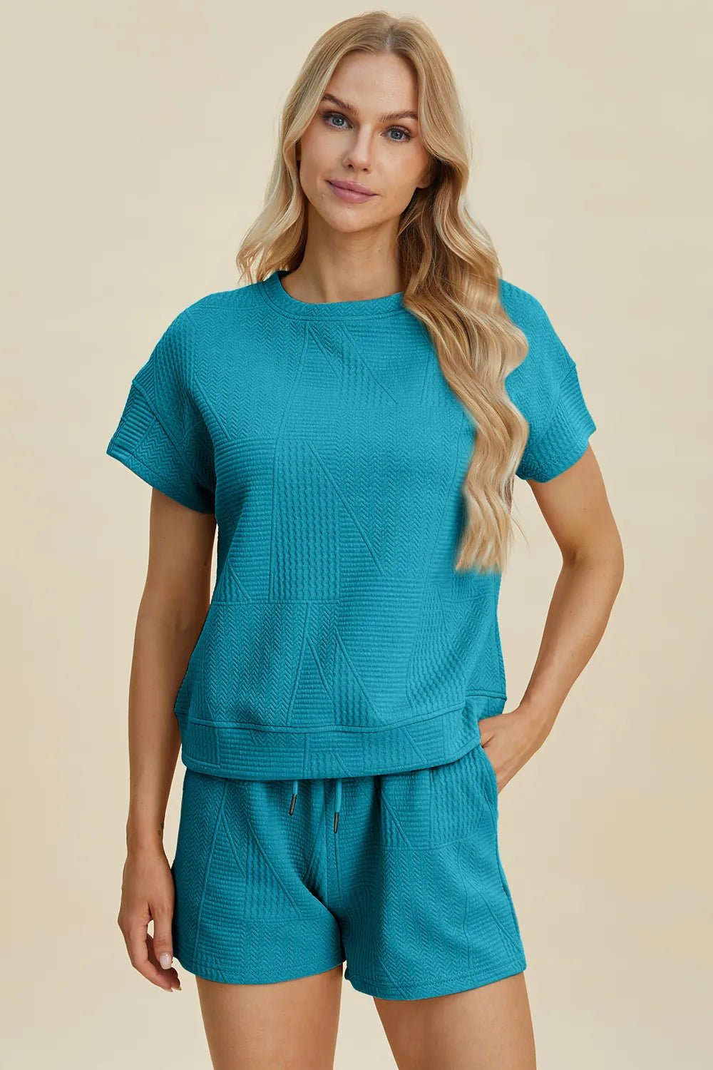 Textured Lounge Shorts Set in Cerulean