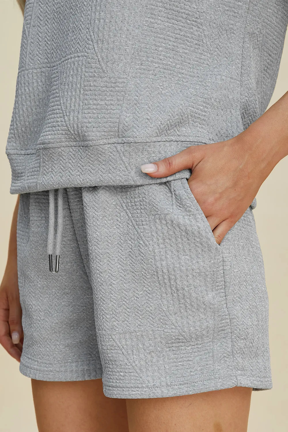 Textured Lounge Shorts Set in Gray