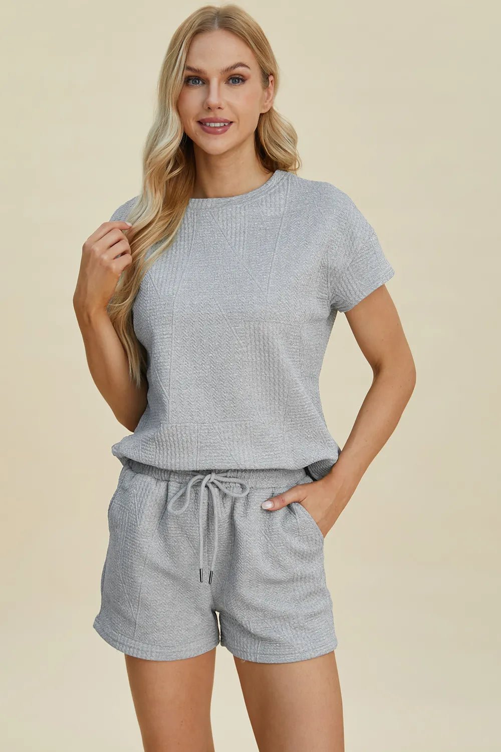 Textured Lounge Shorts Set in Gray