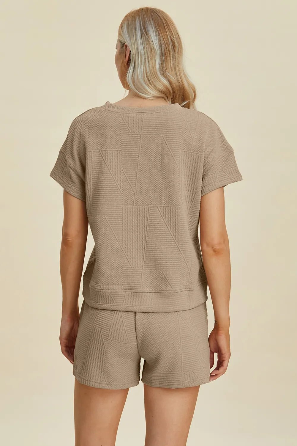 Textured Lounge Shorts Set in Khaki