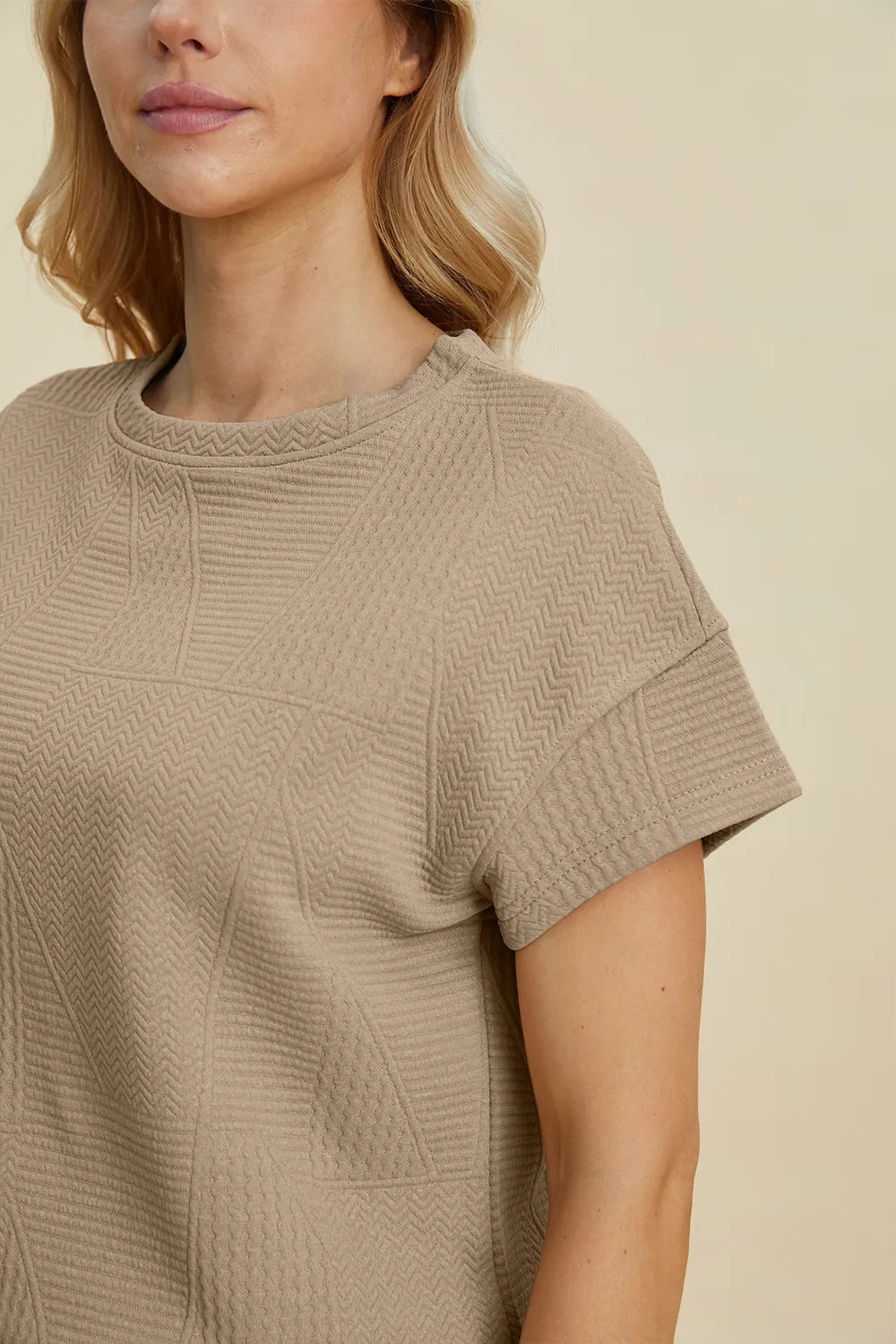Textured Lounge Shorts Set in Khaki