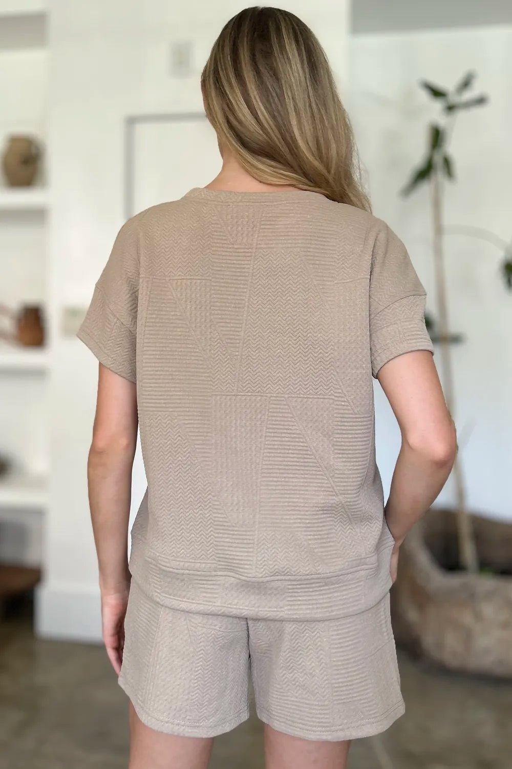 Textured Lounge Shorts Set in Khaki