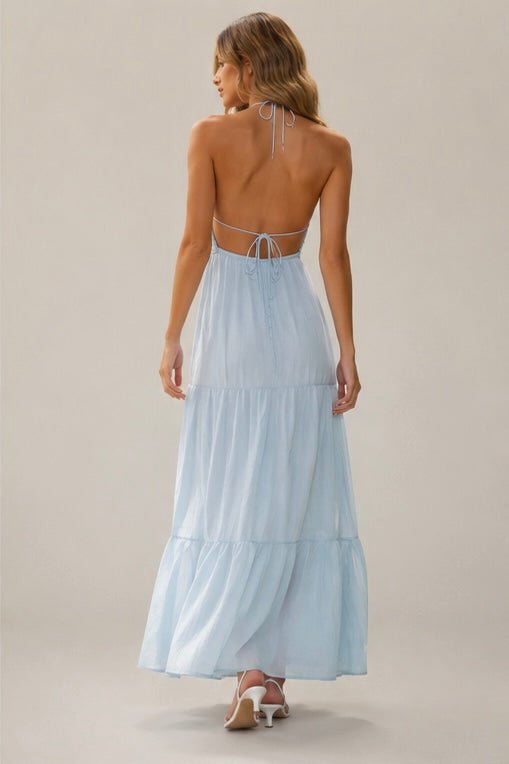 Tiered Halter Neck Cami Dress | Boho Summer Maxi Dress in Sage